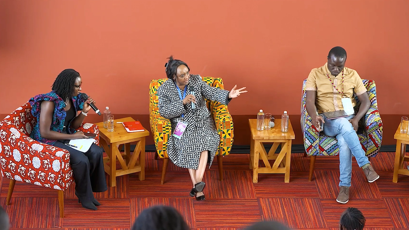 MC Mercy Juma interviews panellist during a Real Talks live episode recording at the International Maternal and Newborn Health Conference 2026